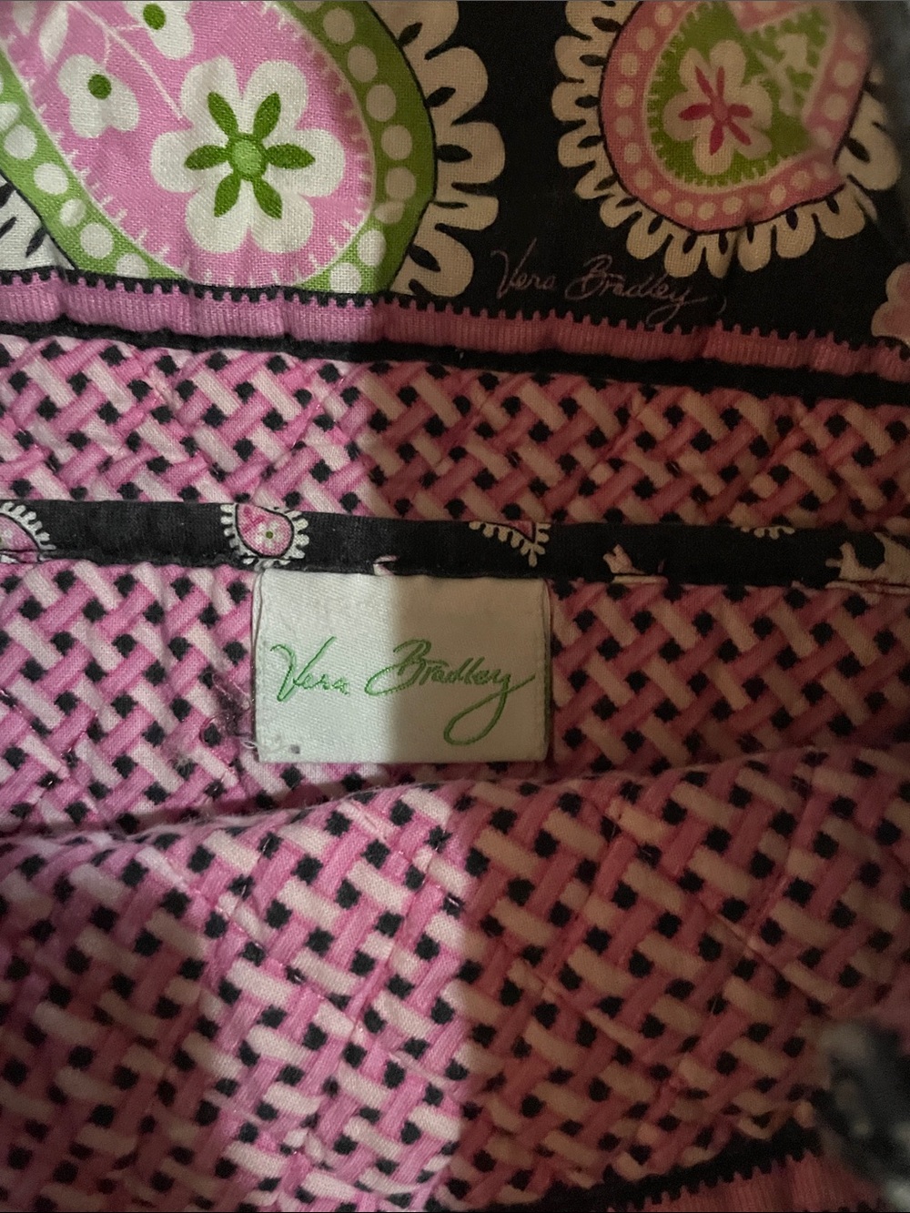 Vera Bradley Black Tote with Pink & Green Paisley Trim